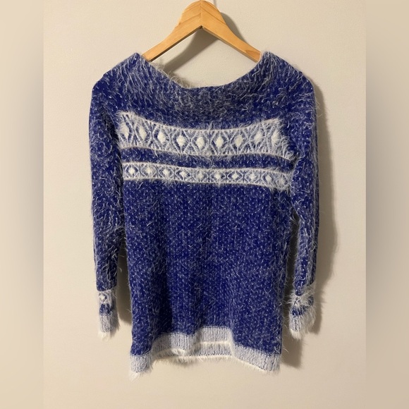 Anthropologie Sleeping On Snow Faroe Off Shoulder Sweater Blue Small - Picture 11 of 12